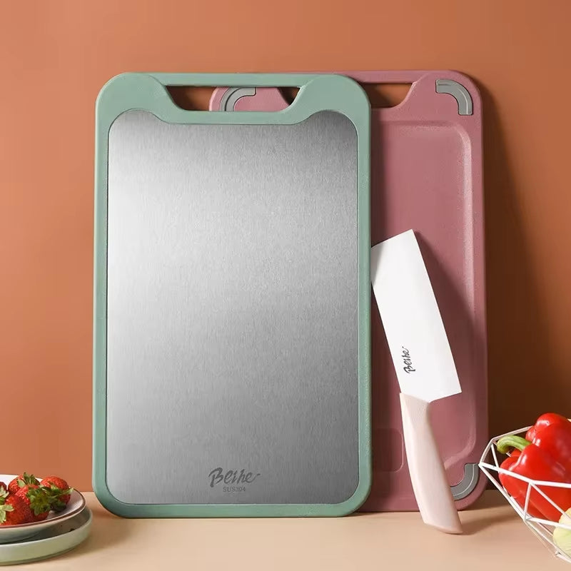 Multi-Functional Two-Sided Chopping Board Stainless Steel and Plastic Chopping Board for Cutting Vegetables and Meat Deli Boards